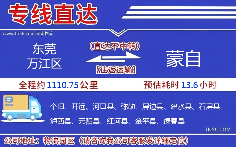 东莞万江区到蒙自物流公司