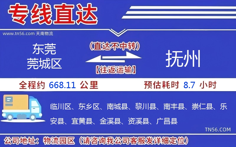 东莞莞城区到抚州物流公司